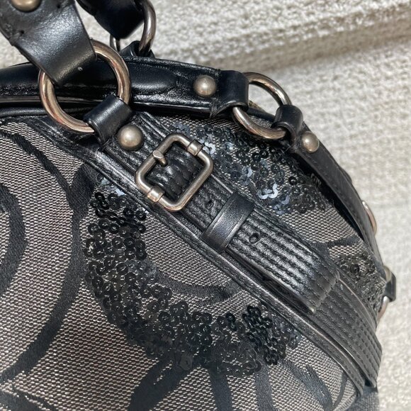 Coach Madison Y2K Op Art Sophia Black Graphite Sequin Metallic Satchel Bag - Picture 7 of 13